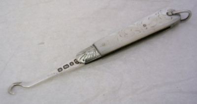 silver and MOP pocket button hook