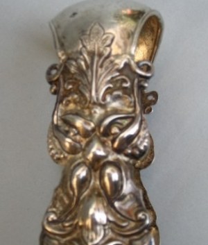 Austrian antique silver sugar tongs with masks and floral motifs hallmarks