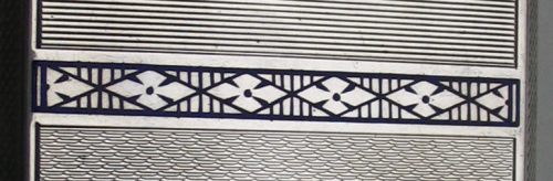Art Deco silver and enamel cigarette case: guilloch engraving and blue enamel decoration