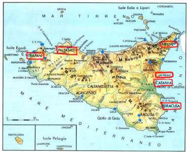 map of Sicily and its towns
