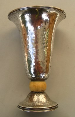 hand hammered Italian silver and ivory vase