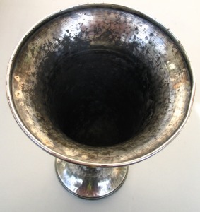 hand hammered Italian silver and ivory vase