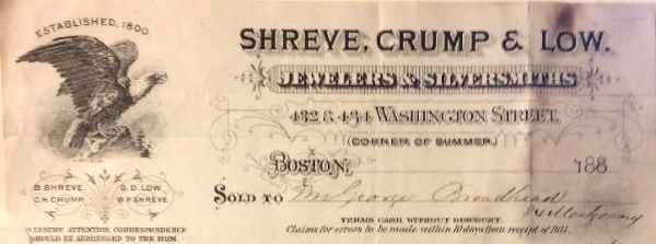Shreve, Crump & Low Co: invoice head c. 1880 Shreve, Crump & Low Co: invoice head c. 1880