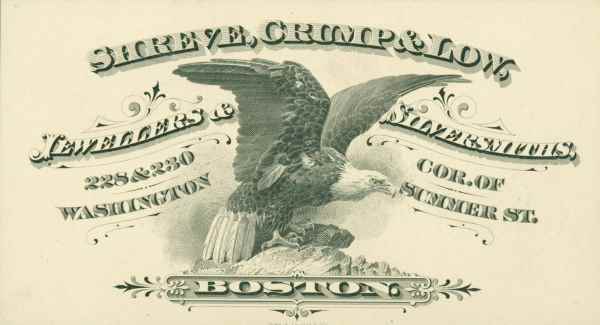 Shreve, Crump & Low Co: Ancient trade card Shreve, Crump & Low Co: Ancient trade card