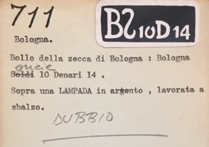 scheda dell'archivio Bulgari con numero di inventario 711