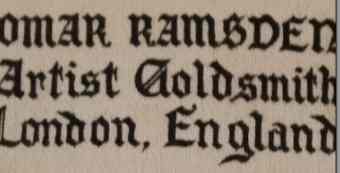 Omar Ramsden, inscription on a spoons box mar Ramsden, inscription on a spoons box