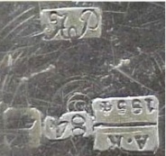 hallmark
Moskow
1854
silversmith AR
assayer
Andreì Antonovich Kovalbskiì hallmark
Moskow
1854
silversmith AR
assayer
Andreì Antonovich Kovalbskiì