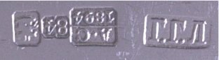 hallmark
Moskow
1894
silversmith
Girshi Gaselevich Lizerin
assayer
Aleksandr Alekseevich Smirnov hallmark
Moskow
1894
silversmith
Girshi Gaselevich Lizerin
assayer
Aleksandr Alekseevich Smirnov