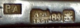 hallmark
Moskow
1890
silversmith
Roman Aristarkhov
assayer
Anatoliì Apollonovich Artsibashev hallmark
Moskow
1890
silversmith
Roman Aristarkhov
assayer
Anatoliì Apollonovich Artsibashev