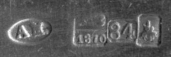 hallmark
Moskow
1870
silversmith
Aleksandr Alekseev Mukhi
assayer
Viktor Savinkov hallmark
Moskow
1870
silversmith
Aleksandr Alekseev Mukhi
assayer
Viktor Savinkov