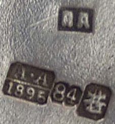 hallmark
Moskow
1895
silversmith
Andreì Andreev Aleksandrov
assayer
Anatoliì Apollonovich Artsibashev hallmark
Moskow
1895
silversmith
Andreì Andreev Aleksandrov
assayer
Anatoliì Apollonovich Artsibashev