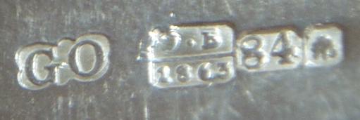 hallmark
S.Petersburg
1863
silversmith
G.M.Okerblom
assayer
E.Brandenburg hallmark
S.Petersburg
1863
silversmith
G.M.Okerblom
assayer
E.Brandenburg