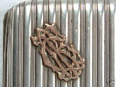silver 800/1000 German cigarette case: golden monogram silver 900/1000 German cigarette case; golden monogram